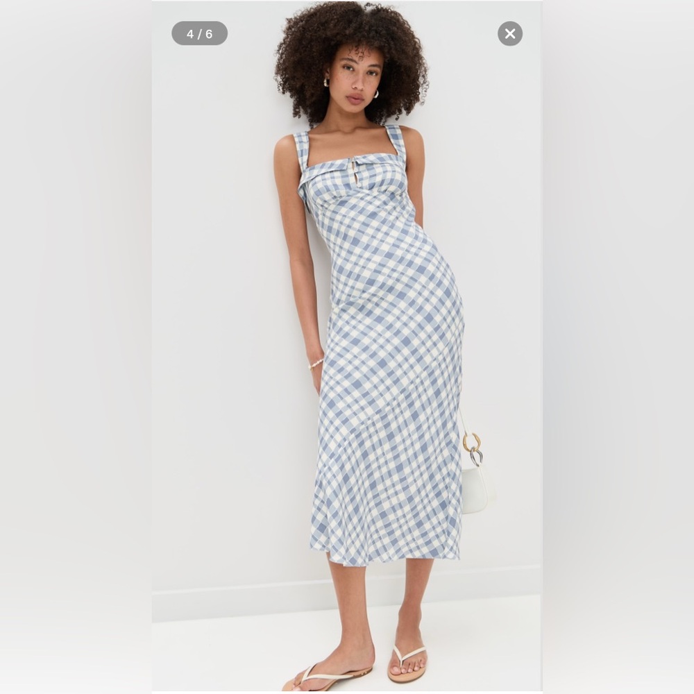 NWT Reformation Tancy Dress in Jodie Blue White checked Midi Wedding